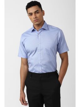 Van Heusen - Men Blue Regular Fit Textured Half Sleeves Formal Shirt