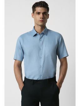 Van Heusen - Men Blue Regular Fit Textured Half Sleeves Wedding Shirt