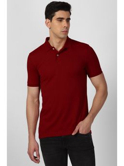 Van Heusen - Men Maroon Solid Polo Neck T-shirt