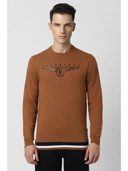 Van Heusen - Men Brown Solid Crew Neck Sweatshirt