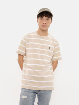American Eagle - Men Beige Striped Pique T-Shirt
