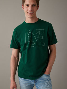 American Eagle - Men Green Super Soft Logo Graphic T-Shirt