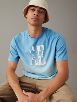 American Eagle - Men Blue Super Soft Dip-Dye Logo Graphic T-Shirt
