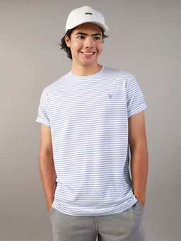 American Eagle - Men Blue Super Soft Striped T-Shirt