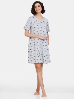 Zivame - Nuts For U Knit Cotton Knee Length Nightdress - Mid Htr - Grey