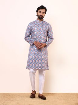 SATWAA - Blue Red Patterned Printed Men Kurta