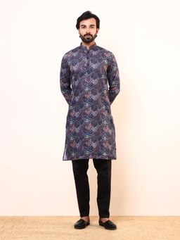 SATWAA - Deep Blue Printed Men Kurta