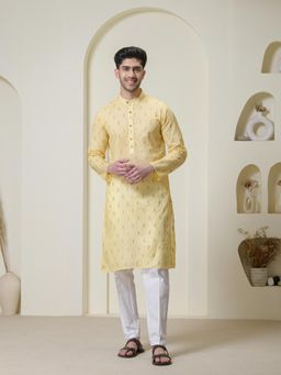 SATWAA - Lemon Yellow Cotton Men Kurta