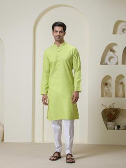 SATWAA - Mint Green Solid Men Kurta