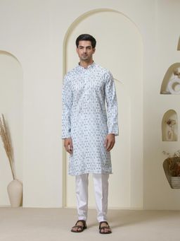 SATWAA - Blue Fusion Printed Men Kurta