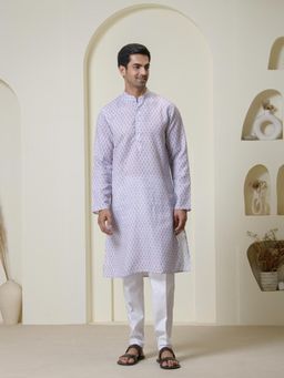SATWAA - Lavender Motifs Printed Men Kurta