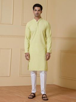 SATWAA - Lime Green Chikankari Men Kurta
