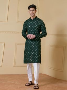 SATWAA - Regal Green Embellished Men Kurta