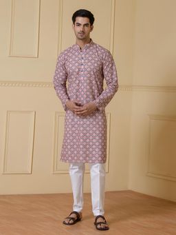 SATWAA - Pink Motifs Blue Printed Men Kurta