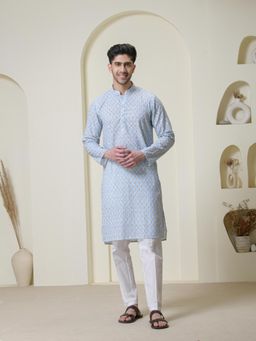 SATWAA - Powder Blue Printed Motifs Men Kurta