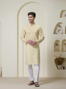 SATWAA - Golden Yellow Printed Men Kurta