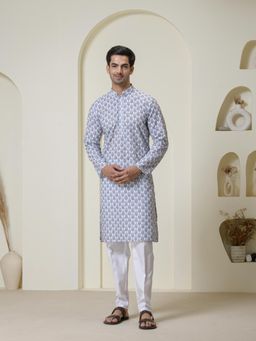 SATWAA - Sandstone Blue Printed Men Kurta