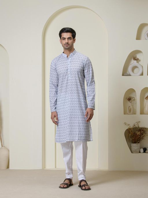 SATWAA Grey Mosaic Printed Men Kurta