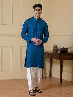 SATWAA - Luminous Azure Blue Sequined Men Kurta