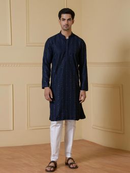 SATWAA - Royal Blue Sequined Men Kurta