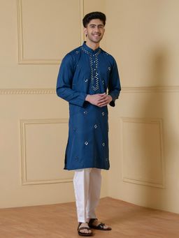 SATWAA - Azure Elegance Mirrored Men Kurta