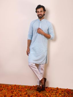 SATWAA - Sky Blue Chikankari Men Kurta