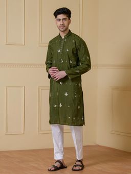SATWAA - Reflective Olive Mirrored Men Kurta