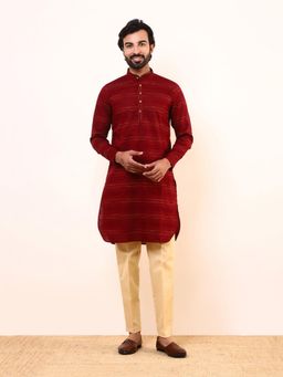 SATWAA - Deep Maroon Solid Men Kurta