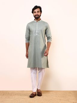 SATWAA - Earthy Green Linen Men Kurta