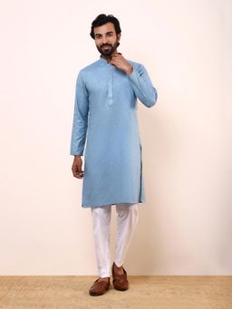 SATWAA - Celestial Blue Linen Men Kurta