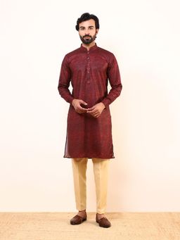 SATWAA - Mary Maroon Solid Men Kurta