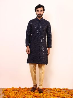 SATWAA - Royal Blue Embellished Men Kurta