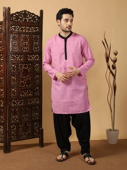 KUONS AVENUE - Men Pink Cotton Solid Kurta