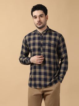 KUONS AVENUE - Men Beige Cotton Checks Kurta