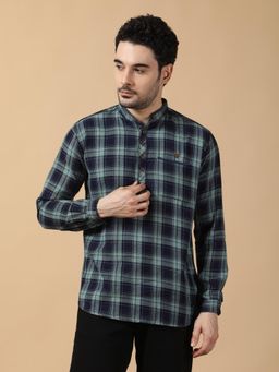 KUONS AVENUE - Men Green Cotton Checks Kurta