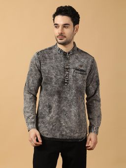 KUONS AVENUE - Men Grey Cotton Solid Kurta