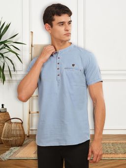 KUONS AVENUE - Men Blue Cotton Solid Kurta
