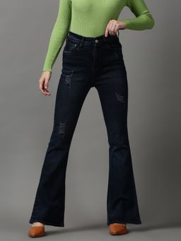 SHOWOFF - Women's Mildly Distressed Bootcut Navy Blue Denim Jeans