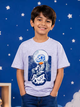 KiddoPanti - Boys Drop Shoulder Astro Dino Space Explorer Graphic Printed T-Shirt