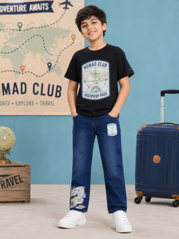 KiddoPanti - Boys Cotton Nomad Club T-Shirt with Treasure Map Denim Jeans
