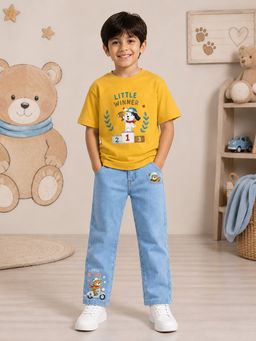KiddoPanti - Boys Cotton Little Winner Graphic T-Shirt with Denim Jeans