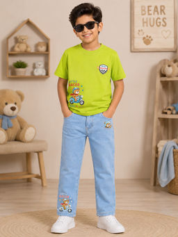 KiddoPanti - Boys Cotton Little Racer Graphic T-Shirt with Denim Jeans