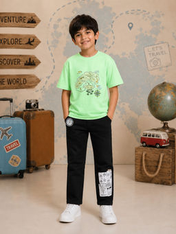 KiddoPanti - Boys Cotton Adventure Treasure Island Map Graphic T-Shirt with Denim Jeans