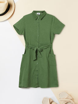 max - Girls Solid Shirt Dress With Belt
