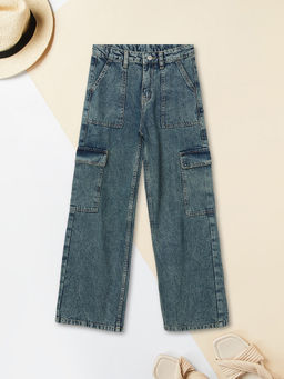 max - Girls Mid-Rise Cargo Jeans Blue