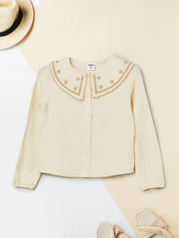 max - Girls Embroidered Top Off White