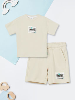 max - Boys Printed T-Shirt With Shorts Off White
