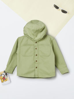 max - Boys Solid Hooded Shirt Green