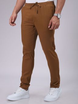 The Indian Garage Co - Men Slim Fit Solid Mid-Rise Elasticated Linen Jogger Trouser