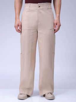 The Indian Garage Co - Men Loose Wide Leg Solid Mid-Rise Cargo Trousers